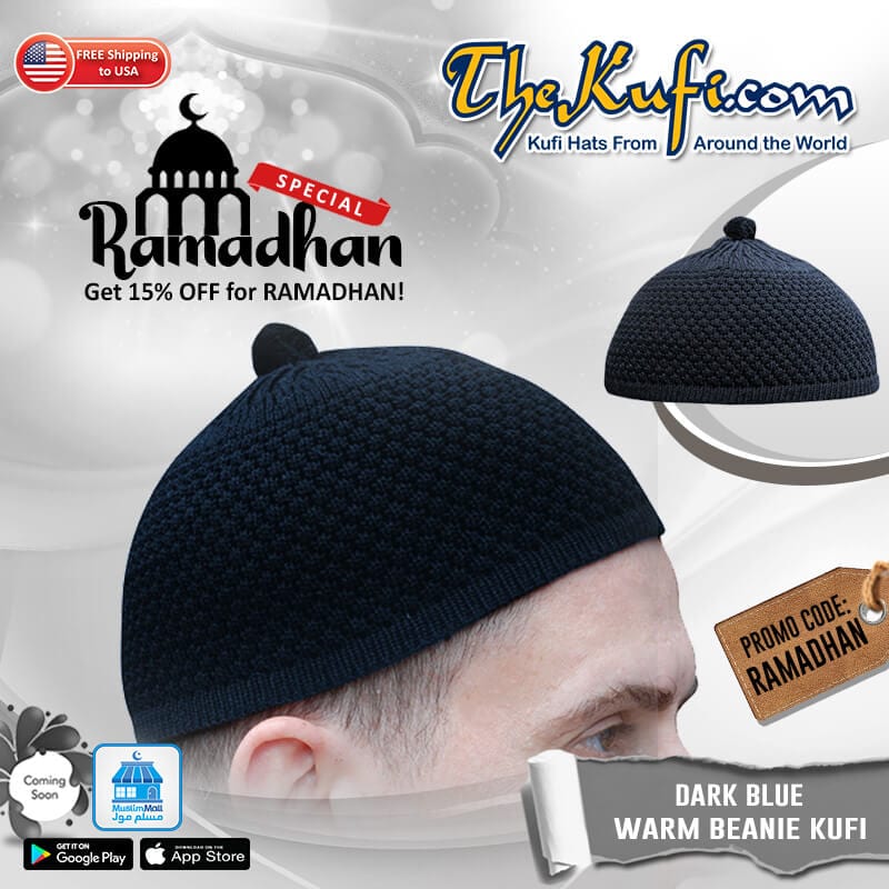 Dark Blue Turkish Style Knit Weave Stretchy Beanie Hat