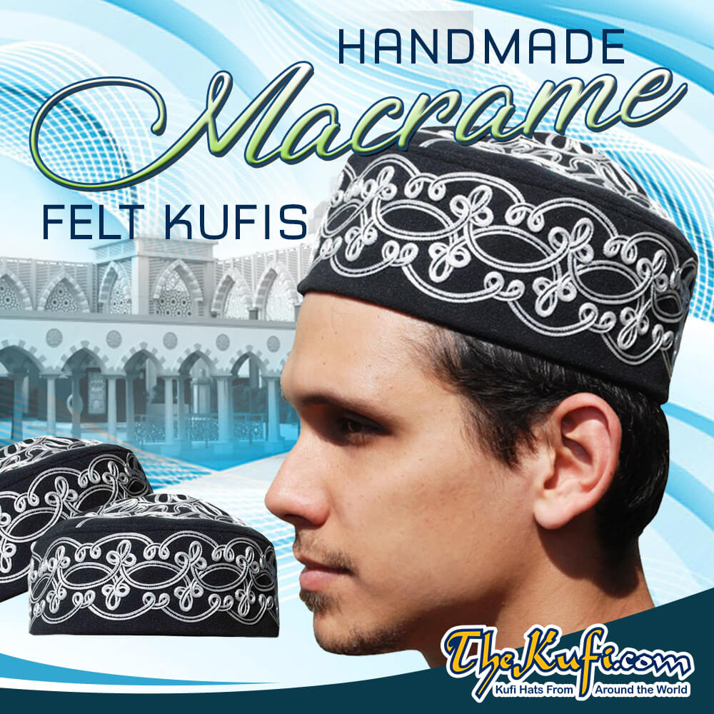 Hand-crafted Black Macrame Crown Kufi