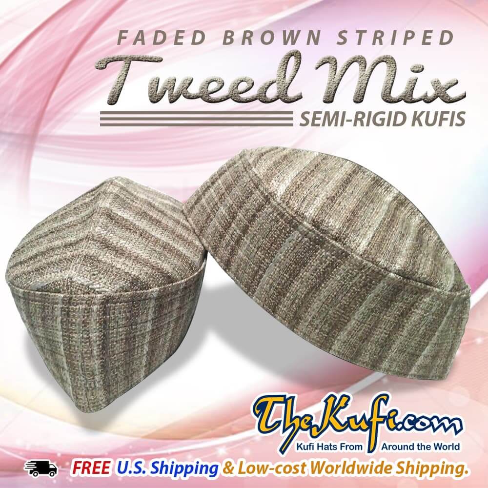 Faded Brown Striped Tweed Mix Semi Rigid Kufis