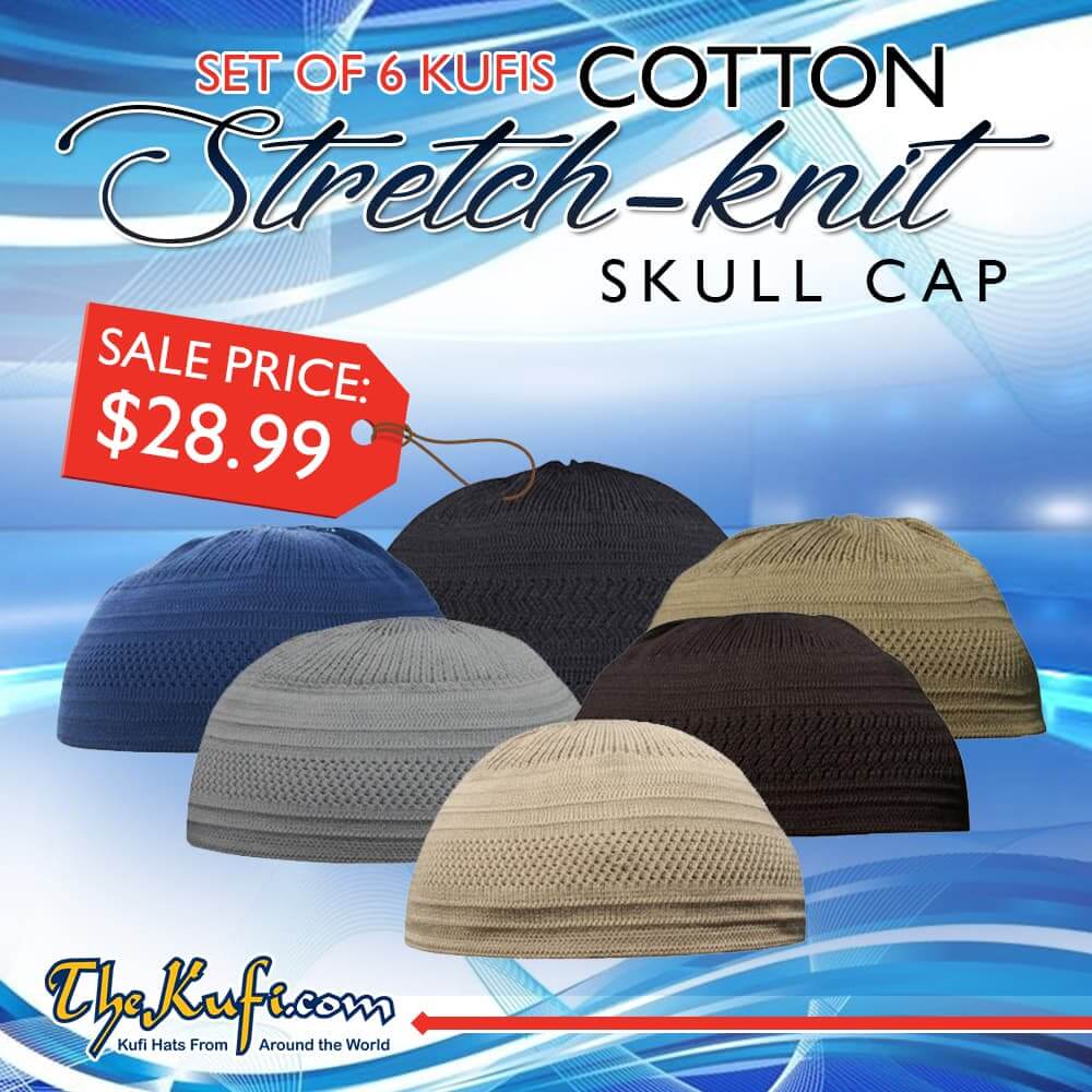 Set of 6 Cotton Stretch-knit Kufi Hats